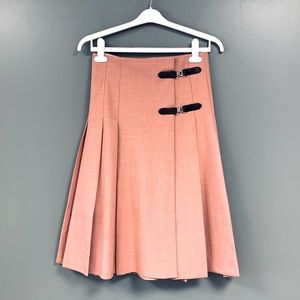 NWT Zara Premium Midi Box Pleat Wrap Dark Brown Double Buckle Kilt Skirt salmon